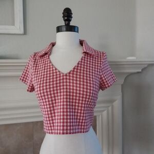 Freshman Red and White Crop Button Down Shirt
